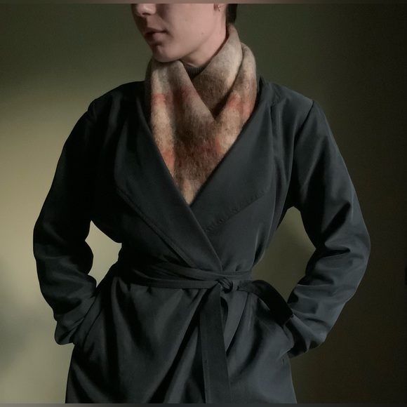 Vintage Plaid Mohair Scarf, Handmade Wool Scarf